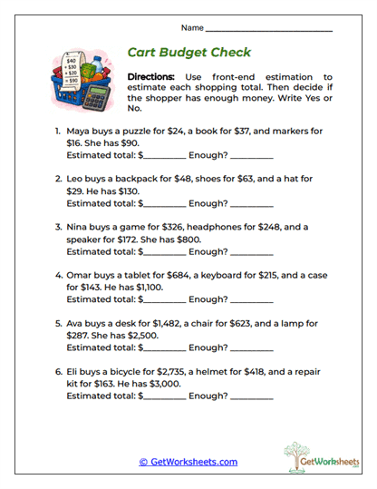Front-End Estimation Worksheets