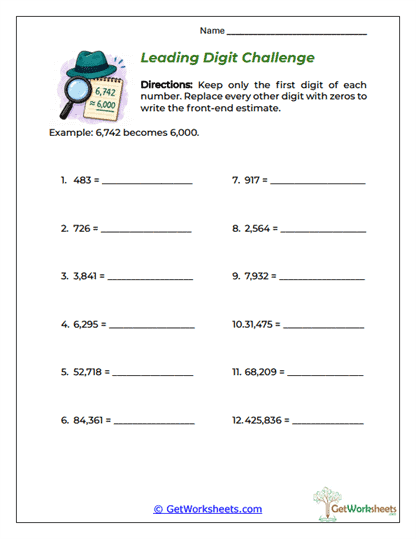 Leading Digit Challenge Worksheet