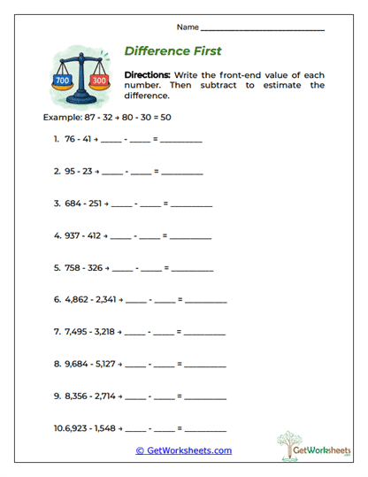 Difference First Worksheet
