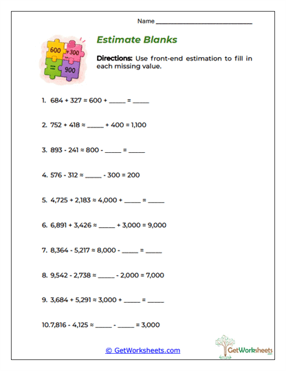 Estimate Blanks Worksheet