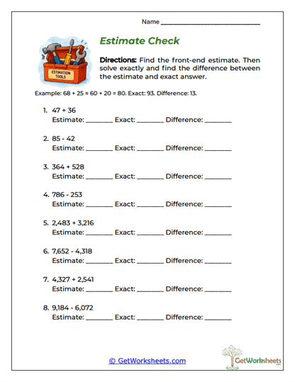 Estimate Check Worksheet