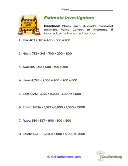 Estimate Investigators Worksheet