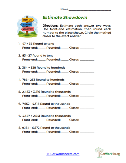 Estimate Showdown Worksheet