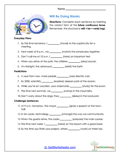 Will Be Doing Blanks Worksheet