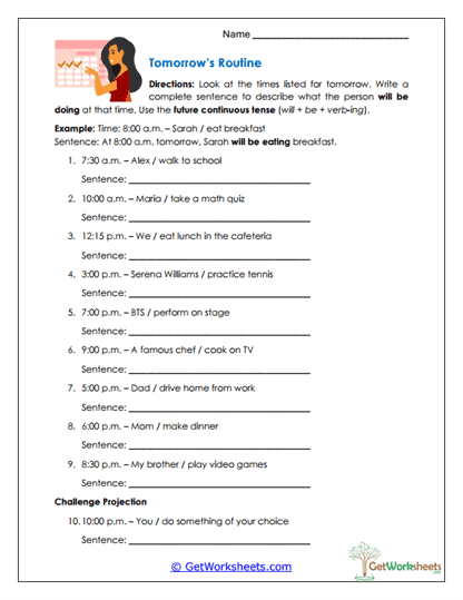 Tomorrow's Routine Worksheet