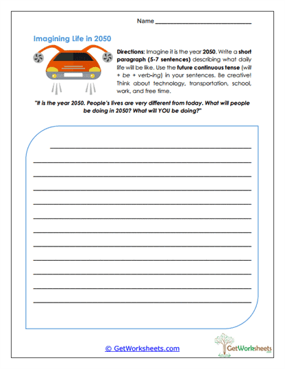 Imagining Life in 2050 Worksheet
