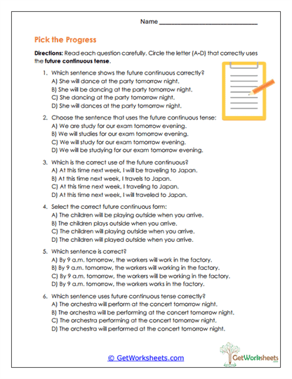 Pick the Progress Worksheet