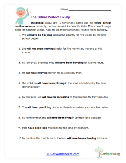 Future Perfect Fix-Up Worksheet
