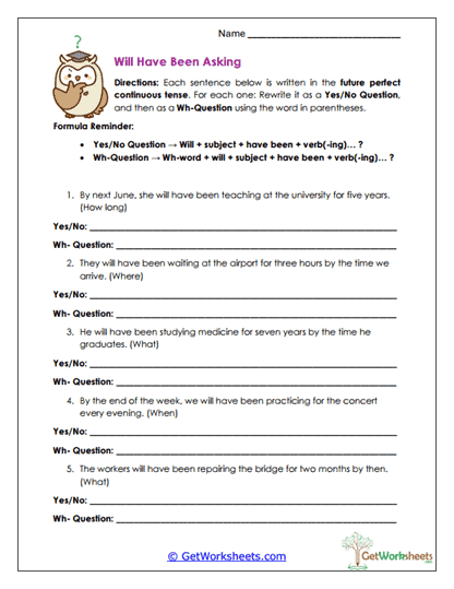 Will Have Been Asking Worksheet