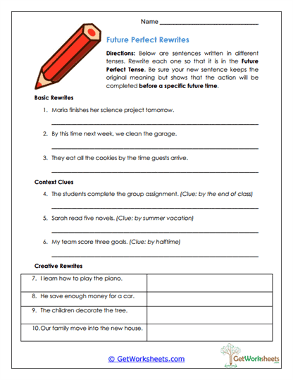 Future Perfect Rewrites Worksheet
