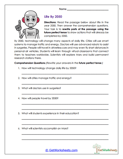 Life By 2050 Worksheet