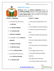 Match the Future Worksheet - Future Perfect Tense Practice