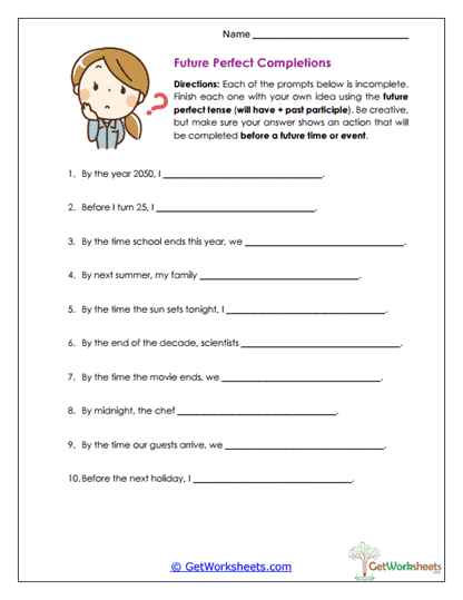 Future Perfect Completions Worksheet