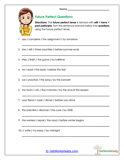 Future Perfect Questions Worksheet