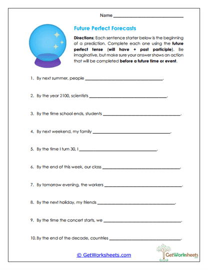 Future Perfect Forecasts Worksheet