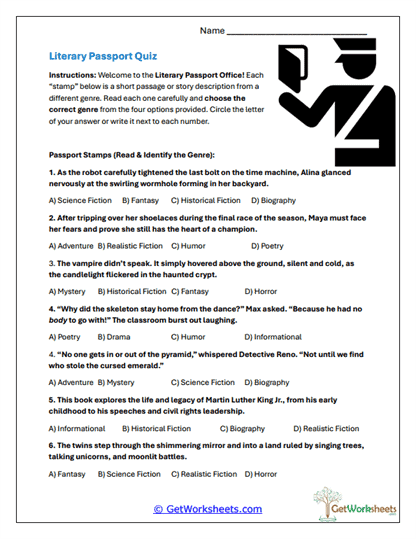 Genres of Literature Worksheets