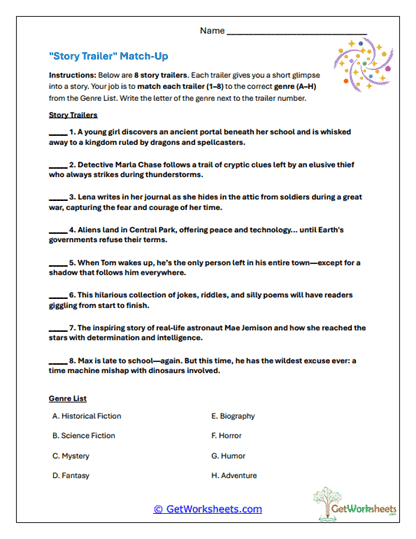 Story Trailer Sort Worksheet