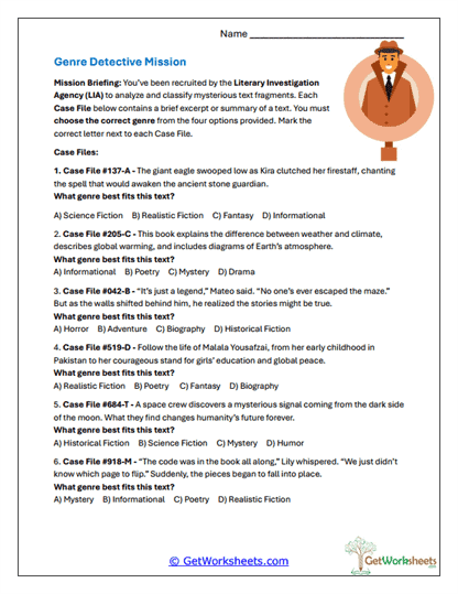 Genre Detective Files Worksheet