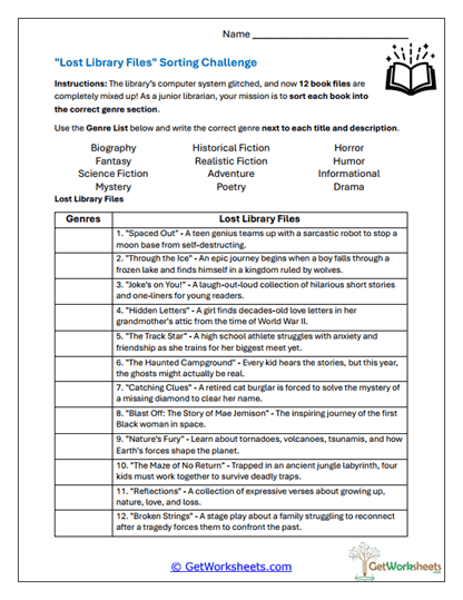 Lost Library Sorter Worksheet