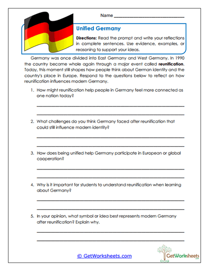 Unified Germany Worksheet