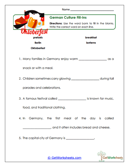 Culture Fill-Ins Worksheet