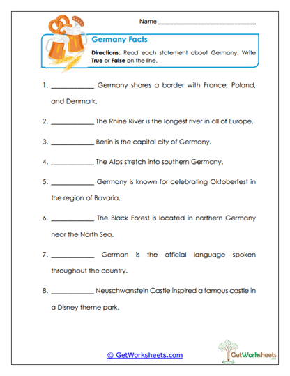 Germany Facts Worksheet