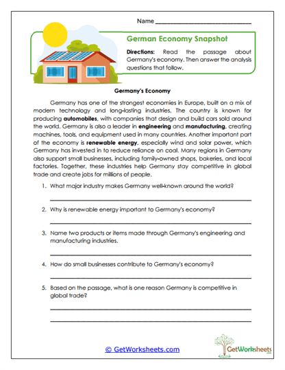 Economy Snapshot Worksheet