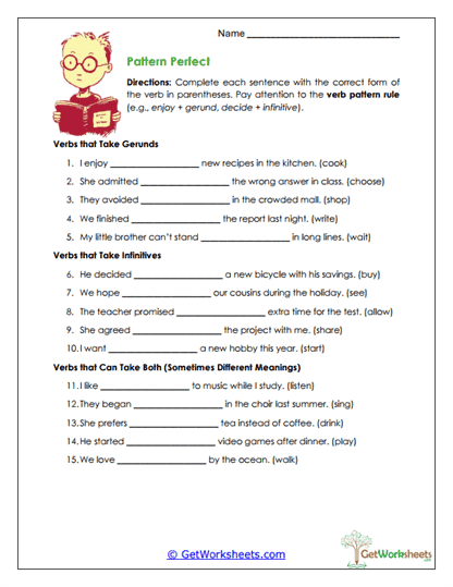 Gerunds and Infinitive Worksheets
