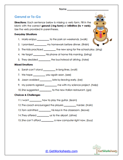 Gerund Forms Practice Worksheet