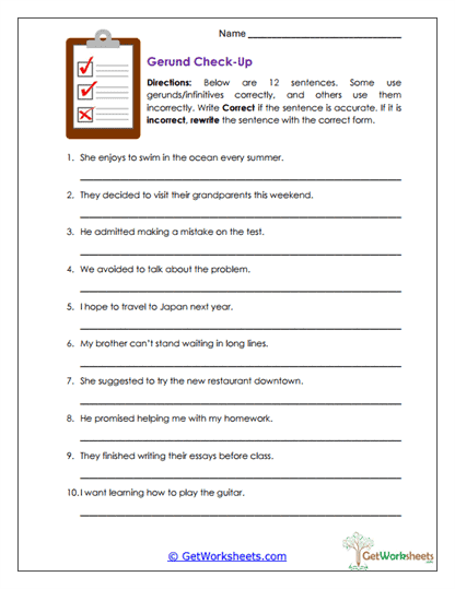 Gerund Check-Up Worksheet