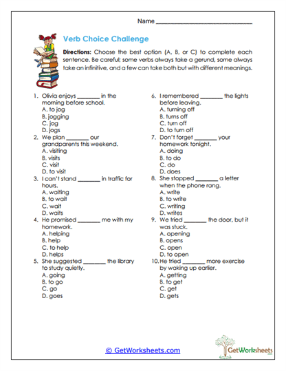 Verb Choice Challenge Worksheet