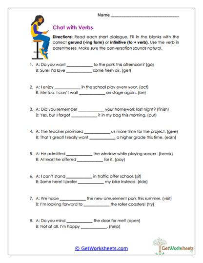 Dialogue Verb Practice Worksheet