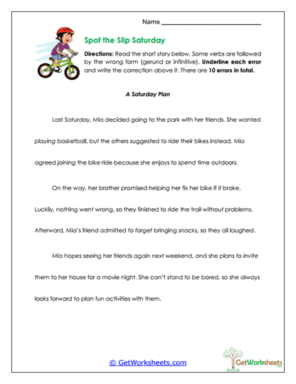Error-Spotting Story Worksheet