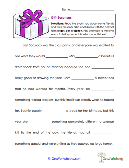 Get vs. Got vs. Gotten Worksheets