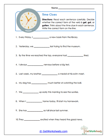 Time Clues Worksheet