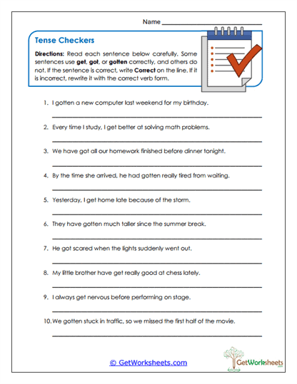 Tense Checkers Worksheet