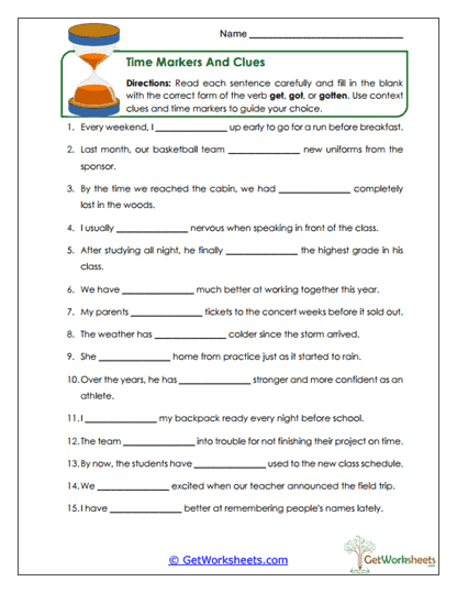 Time Markers and Clues Worksheet