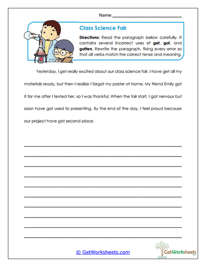 Class Science Fair Editing Worksheet