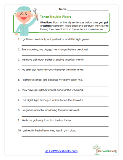 Tense Trouble Fixers Worksheet