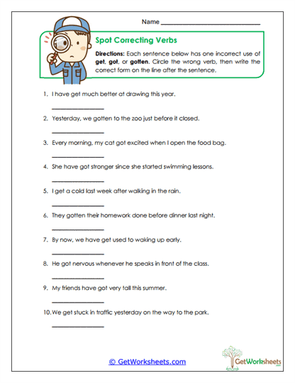 Spot the Verb Slip Worksheet
