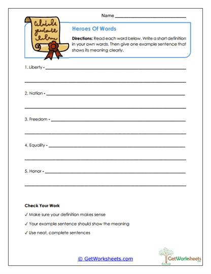 Heroes of Words Worksheet