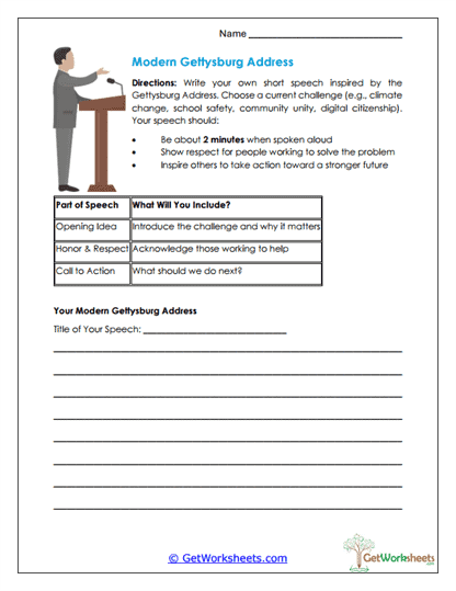 Modern Gettysburg Address Worksheet