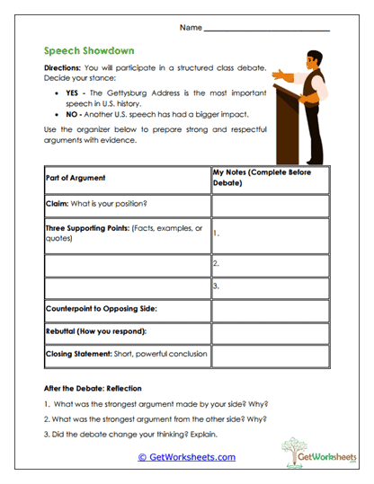 Speech Showdown Worksheet