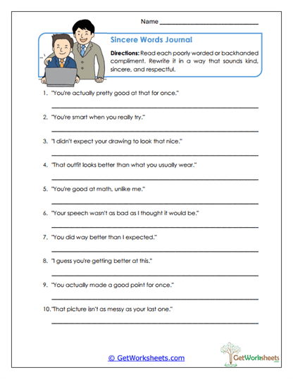 Sincere Words Journal Worksheet