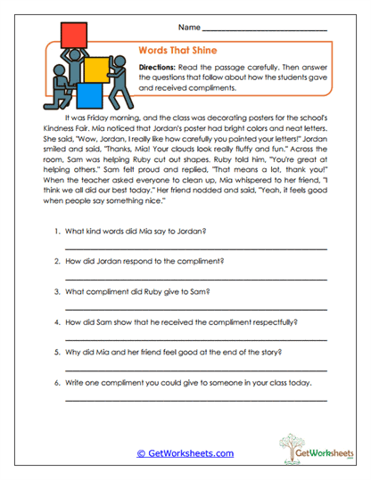 Words That Shine Worksheet
