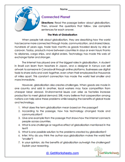 Connected Planet Worksheet