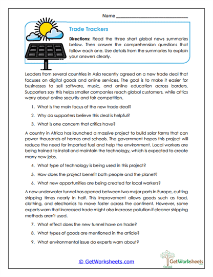 Trade Trackers Worksheet