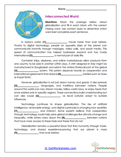 Interconnected World Worksheet