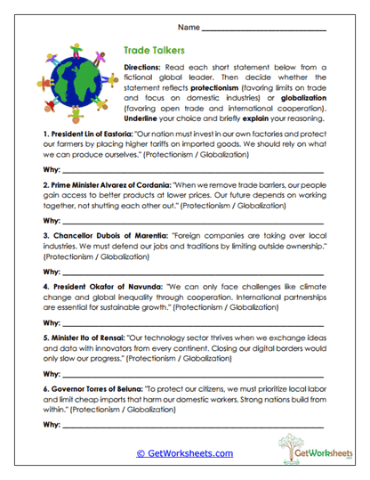 Trade Talkers Worksheet