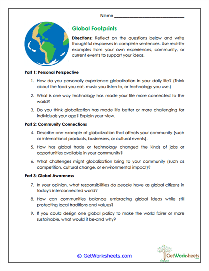 Global Footprints Worksheet